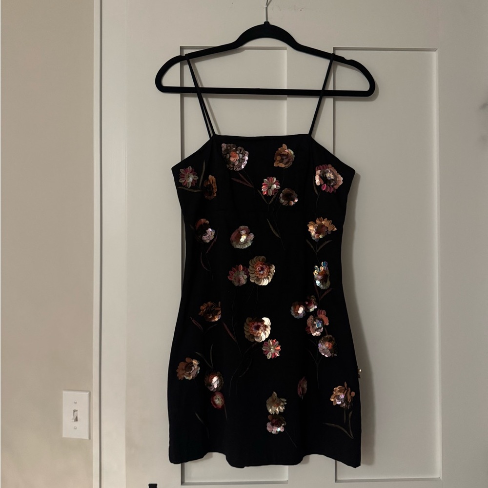 Maeve The Brynne 3D Spaghetti-Strap Floral Embroidered Black Dress